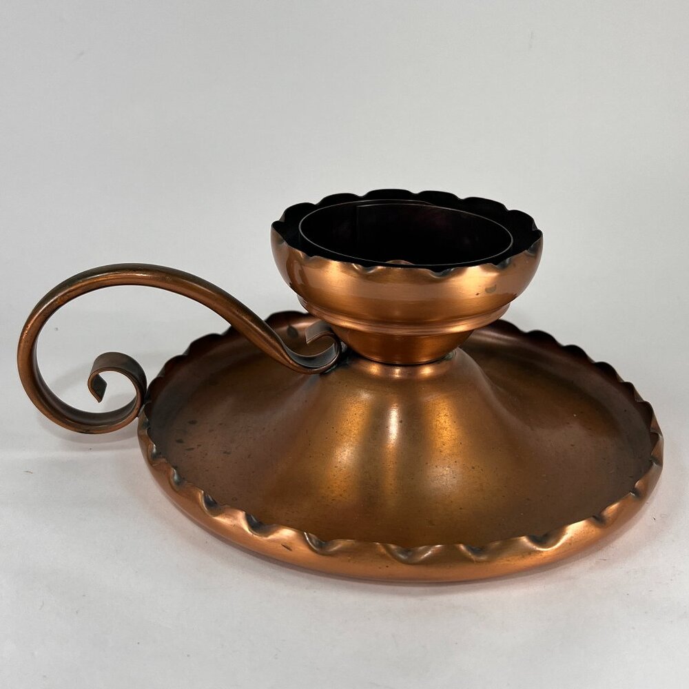 Vtg Gregorian Copper Drip Tray Table Chamber Candlestick Candle Holder Handle - Picture 4 of 15